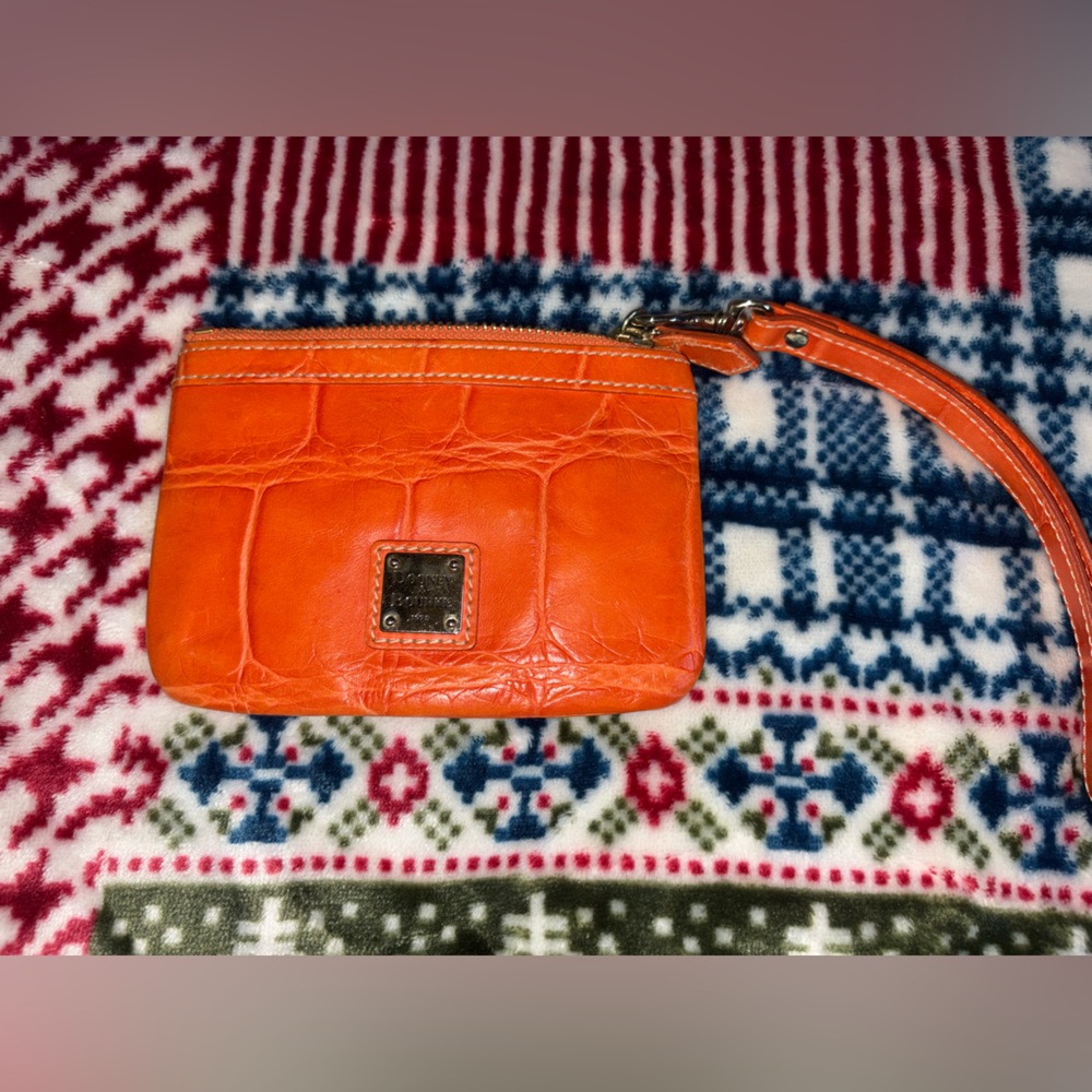 Dooney And Bourke Orange Croc Leather Wristlet
